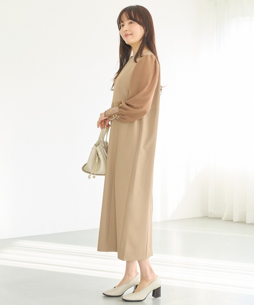 LAVEANGE(ラビアンジェ)の「シアースリーブ切替ワンピース│一枚で華やぐ/上品見え/ロングワンピース/オケージョン/洗える/レース/セレモニー(ドレス・レディース・モカ/ブラック・M/LL/3L/4L/5L)」の12枚目の写真