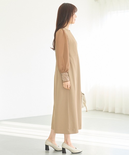 LAVEANGE(ラビアンジェ)の「シアースリーブ切替ワンピース│一枚で華やぐ/上品見え/ロングワンピース/オケージョン/洗える/レース/セレモニー(ドレス・レディース・モカ/ブラック・M/LL/3L/4L/5L)」の13枚目の写真