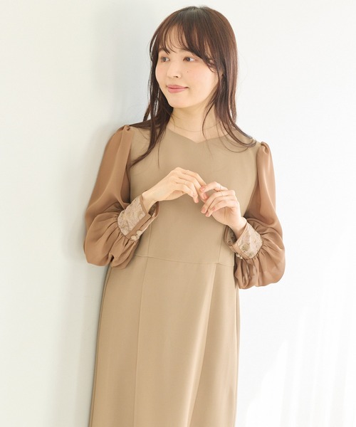 LAVEANGE(ラビアンジェ)の「シアースリーブ切替ワンピース│一枚で華やぐ/上品見え/ロングワンピース/オケージョン/洗える/レース/セレモニー(ドレス・レディース・モカ/ブラック・M/LL/3L/4L/5L)」の11枚目の写真