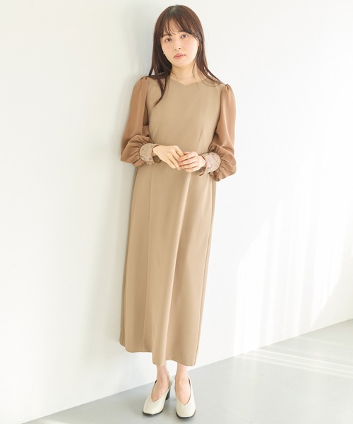 LAVEANGE(ラビアンジェ)の「シアースリーブ切替ワンピース│一枚で華やぐ/上品見え/ロングワンピース/オケージョン/洗える/レース/セレモニー(ドレス・レディース・モカ/ブラック・M/LL/3L/4L/5L)」の10枚目の写真