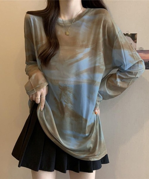 lulufa(ルルファ)の「タイダイ マーブルプリント シアー 長袖トップス(Tシャツ/カットソー・レディース・ブラック/ブラウン/ブルー・MEDIUM/LARGE)」の3枚目の写真