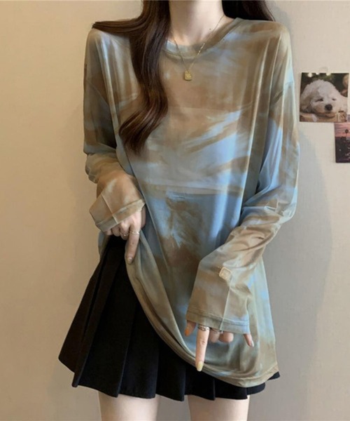 lulufa(ルルファ)の「タイダイ マーブルプリント シアー 長袖トップス(Tシャツ/カットソー・レディース・ブラック/ブラウン/ブルー・MEDIUM/LARGE)」の10枚目の写真
