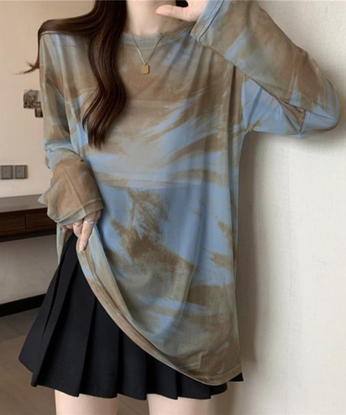 lulufa(ルルファ)の「タイダイ マーブルプリント シアー 長袖トップス(Tシャツ/カットソー・レディース・ブラック/ブラウン/ブルー・MEDIUM/LARGE)」の7枚目の写真