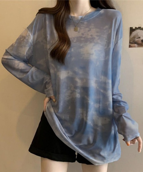 lulufa(ルルファ)の「タイダイ マーブルプリント シアー 長袖トップス(Tシャツ/カットソー・レディース・ブラック/ブラウン/ブルー・MEDIUM/LARGE)」の4枚目の写真