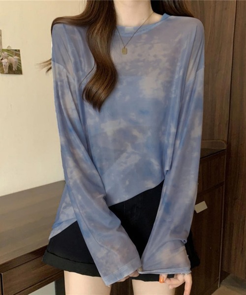 lulufa(ルルファ)の「タイダイ マーブルプリント シアー 長袖トップス(Tシャツ/カットソー・レディース・ブラック/ブラウン/ブルー・MEDIUM/LARGE)」の5枚目の写真