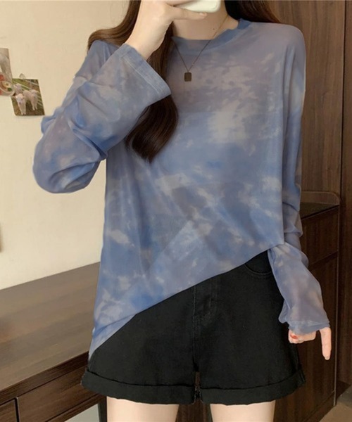 lulufa(ルルファ)の「タイダイ マーブルプリント シアー 長袖トップス(Tシャツ/カットソー・レディース・ブラック/ブラウン/ブルー・MEDIUM/LARGE)」の6枚目の写真