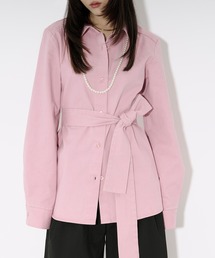 Ezick | washed twill volume ribbon shirt リボンツキカラーシャツ(シャツ/ブラウス)