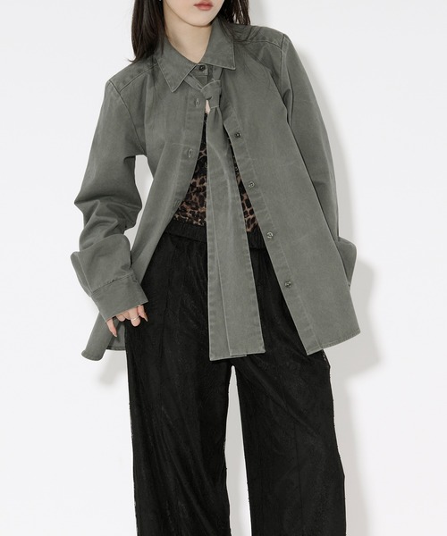 Ezick（エジック）の「washed twill volume ribbon shirt リボンツキカラーシャツ（シャツ/ブラウス・レディース・ピンク/グレー系その他・FREE）」の10枚目の写真