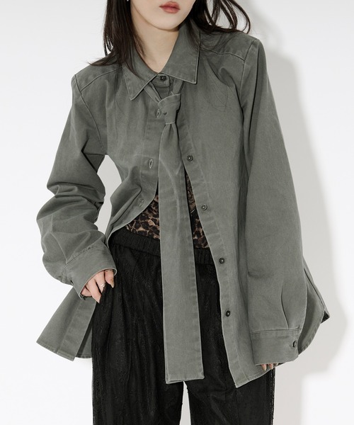 Ezick（エジック）の「washed twill volume ribbon shirt リボンツキカラーシャツ（シャツ/ブラウス・レディース・ピンク/グレー系その他・FREE）」の7枚目の写真