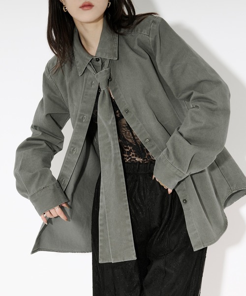 Ezick（エジック）の「washed twill volume ribbon shirt リボンツキカラーシャツ（シャツ/ブラウス・レディース・ピンク/グレー系その他・FREE）」の8枚目の写真