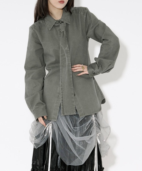 Ezick（エジック）の「washed twill volume ribbon shirt リボンツキカラーシャツ（シャツ/ブラウス・レディース・ピンク/グレー系その他・FREE）」の15枚目の写真