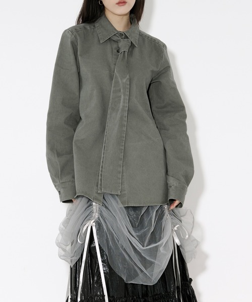 Ezick（エジック）の「washed twill volume ribbon shirt リボンツキカラーシャツ（シャツ/ブラウス・レディース・ピンク/グレー系その他・FREE）」の14枚目の写真