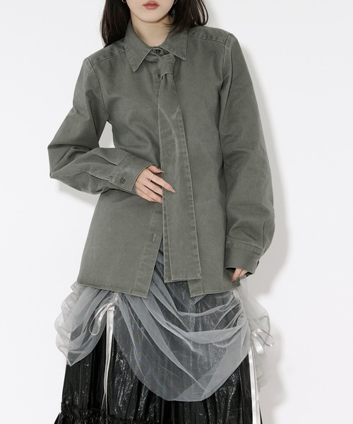 Ezick（エジック）の「washed twill volume ribbon shirt リボンツキカラーシャツ（シャツ/ブラウス・レディース・ピンク/グレー系その他・FREE）」の16枚目の写真