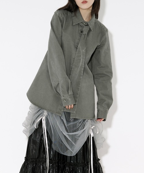 Ezick（エジック）の「washed twill volume ribbon shirt リボンツキカラーシャツ（シャツ/ブラウス・レディース・ピンク/グレー系その他・FREE）」の17枚目の写真