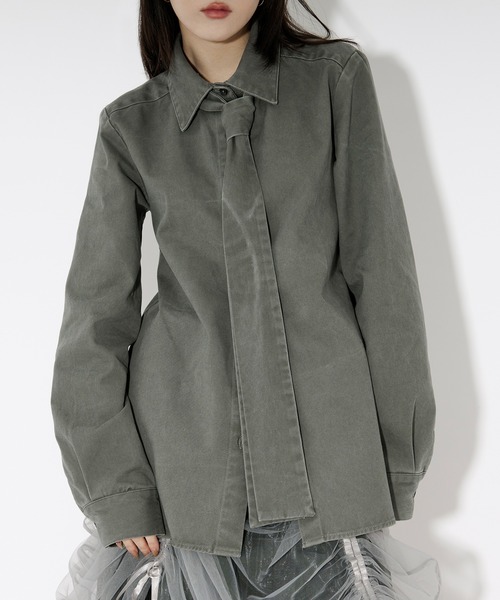 Ezick（エジック）の「washed twill volume ribbon shirt リボンツキカラーシャツ（シャツ/ブラウス・レディース・ピンク/グレー系その他・FREE）」の4枚目の写真