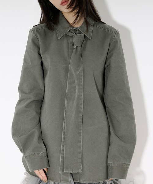 Ezick（エジック）の「washed twill volume ribbon shirt リボンツキカラーシャツ（シャツ/ブラウス・レディース・ピンク/グレー系その他・FREE）」の5枚目の写真