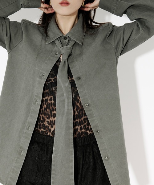 Ezick（エジック）の「washed twill volume ribbon shirt リボンツキカラーシャツ（シャツ/ブラウス・レディース・ピンク/グレー系その他・FREE）」の6枚目の写真