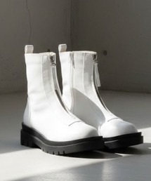 LibertyDoll/+5cm 軽量厚底 スクエアトゥ フロントジップ ショートブーツ(9092WHPU/9092IVPU)