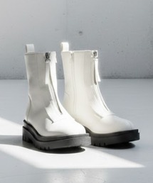 LibertyDoll/+5cm 軽量厚底 スクエアトゥ フロントジップ ショートブーツ(9092WHPU/9092IVPU)