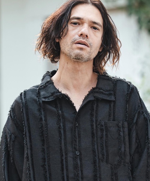 CAMBIO（カンビオ）の「ms6356- Fringe Stripe Shirts ストライプシャツ(PF-261-010)（シャツ/ブラウス・メンズ・ナチュラル/ブラック・L/M）」の4枚目の写真
