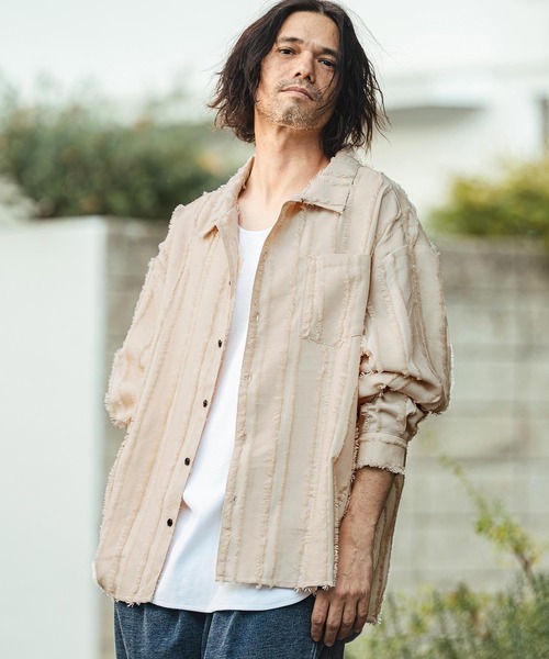 CAMBIO（カンビオ）の「ms6356- Fringe Stripe Shirts ストライプシャツ(PF-261-010)（シャツ/ブラウス・メンズ・ナチュラル/ブラック・L/M）」の9枚目の写真