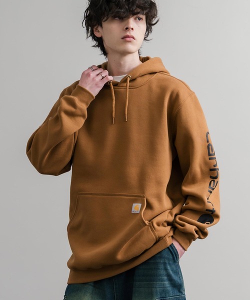 Carhartt(カーハート)の「Carhartt カーハート Midweight Logo Sleeve Graphic Sweatshirt/ロゴスリーブミッドウエイトプルオーバーパーカー(パーカー・メンズ・オリーブ/ヘザーグレー/ブラック/ワインレッド/オフホワイト/キャメル/チャコール/ネイビー・XL/L/M/S)」の7枚目の写真