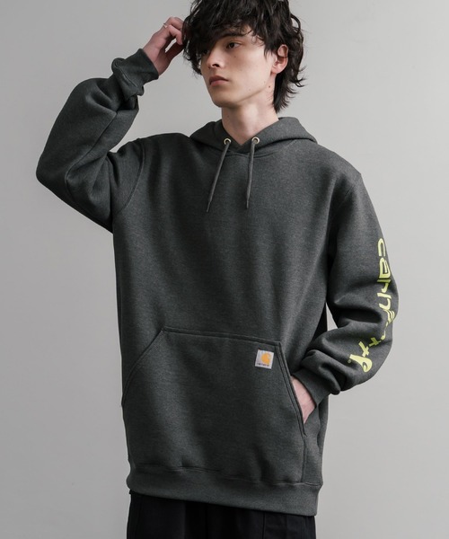 Carhartt(カーハート)の「Carhartt カーハート Midweight Logo Sleeve Graphic Sweatshirt/ロゴスリーブミッドウエイトプルオーバーパーカー(パーカー・メンズ・オリーブ/ヘザーグレー/ブラック/ワインレッド/オフホワイト/キャメル/チャコール/ネイビー・XL/L/M/S)」の5枚目の写真