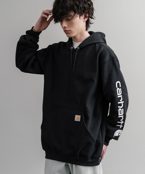 Carhartt(カーハート)の「Carhartt カーハート Midweight Logo Sleeve Graphic Sweatshirt/ロゴスリーブミッドウエイトプルオーバーパーカー(パーカー・メンズ・オリーブ/ヘザーグレー/ブラック/ワインレッド/オフホワイト/キャメル/チャコール/ネイビー・XL/L/M/S)」の3枚目の写真