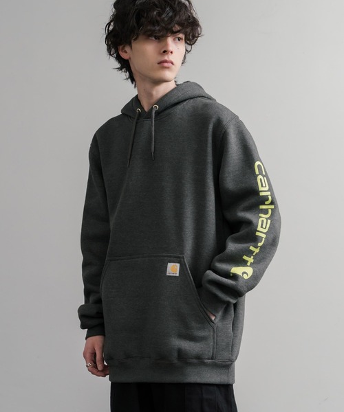 Carhartt(カーハート)の「Carhartt カーハート Midweight Logo Sleeve Graphic Sweatshirt/ロゴスリーブミッドウエイトプルオーバーパーカー(パーカー・メンズ・オリーブ/ヘザーグレー/ブラック/ワインレッド/オフホワイト/キャメル/チャコール/ネイビー・XL/L/M/S)」の9枚目の写真
