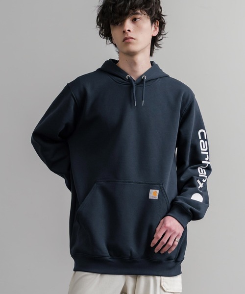 Carhartt(カーハート)の「Carhartt カーハート Midweight Logo Sleeve Graphic Sweatshirt/ロゴスリーブミッドウエイトプルオーバーパーカー(パーカー・メンズ・オリーブ/ヘザーグレー/ブラック/ワインレッド/オフホワイト/キャメル/チャコール/ネイビー・XL/L/M/S)」の14枚目の写真