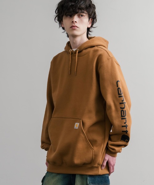 Carhartt(カーハート)の「Carhartt カーハート Midweight Logo Sleeve Graphic Sweatshirt/ロゴスリーブミッドウエイトプルオーバーパーカー(パーカー・メンズ・オリーブ/ヘザーグレー/ブラック/ワインレッド/オフホワイト/キャメル/チャコール/ネイビー・XL/L/M/S)」の17枚目の写真
