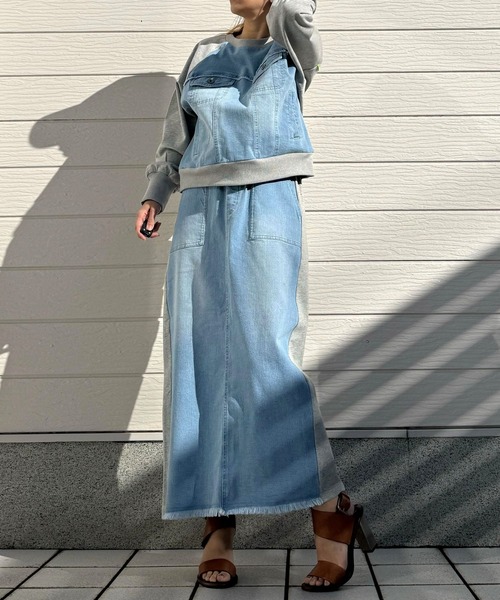 デニム裏毛ドッキングスカート（スカート）｜Q（キュー）の