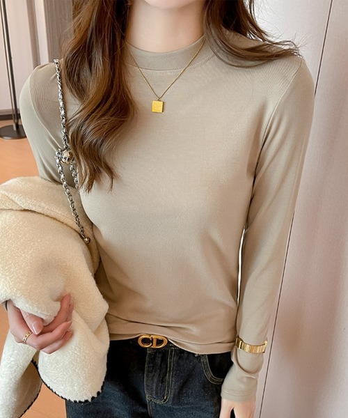 blackdia ocean(ブラックダイヤオーシャン)の「blackdia ocean モダール モックネック カットソー(Tシャツ/カットソー・レディース・ホワイト/ブラック/アイボリー/ライトカーキ/ダークグレー/モカ・MEDIUM/SMALL)」の6枚目の写真