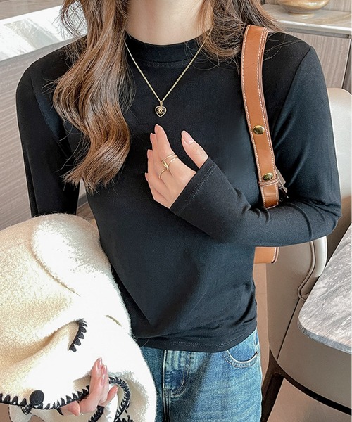 blackdia ocean(ブラックダイヤオーシャン)の「blackdia ocean モダール モックネック カットソー(Tシャツ/カットソー・レディース・ホワイト/ブラック/アイボリー/ライトカーキ/ダークグレー/モカ・MEDIUM/SMALL)」の3枚目の写真