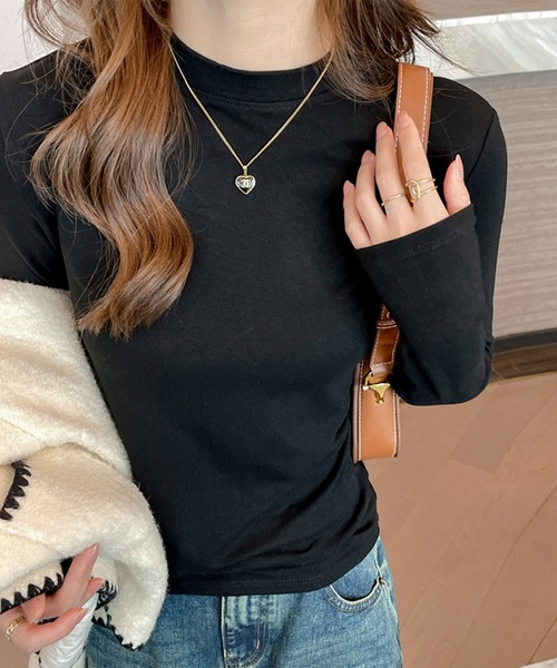 blackdia ocean(ブラックダイヤオーシャン)の「blackdia ocean モダール モックネック カットソー(Tシャツ/カットソー・レディース・ホワイト/ブラック/アイボリー/ライトカーキ/ダークグレー/モカ・MEDIUM/SMALL)」の9枚目の写真