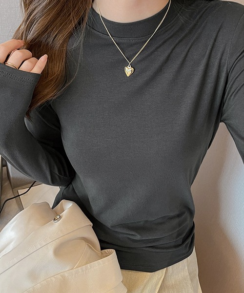blackdia ocean(ブラックダイヤオーシャン)の「blackdia ocean モダール モックネック カットソー(Tシャツ/カットソー・レディース・ホワイト/ブラック/アイボリー/ライトカーキ/ダークグレー/モカ・MEDIUM/SMALL)」の7枚目の写真