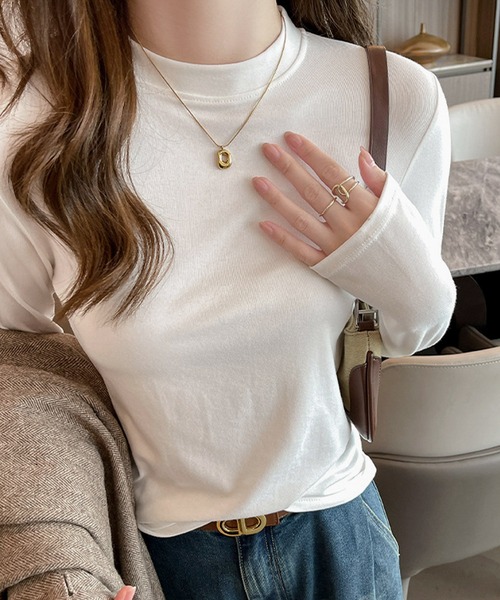 blackdia ocean(ブラックダイヤオーシャン)の「blackdia ocean モダール モックネック カットソー(Tシャツ/カットソー・レディース・ホワイト/ブラック/アイボリー/ライトカーキ/ダークグレー/モカ・MEDIUM/SMALL)」の12枚目の写真