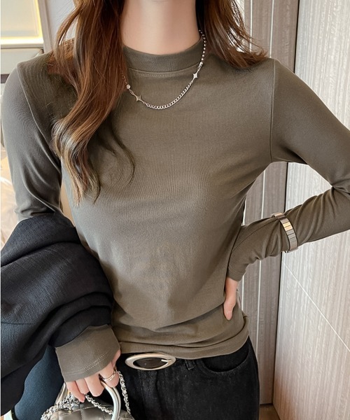 blackdia ocean(ブラックダイヤオーシャン)の「blackdia ocean モダール モックネック カットソー(Tシャツ/カットソー・レディース・ホワイト/ブラック/アイボリー/ライトカーキ/ダークグレー/モカ・MEDIUM/SMALL)」の10枚目の写真