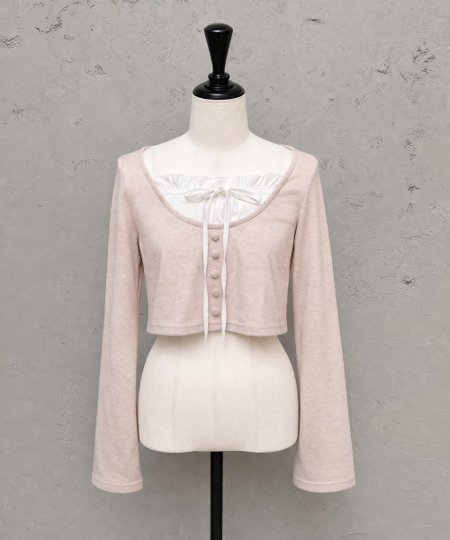 TITTY&CO.（ティティーアンドコー）の「フロントフリルレイヤード風トップス（カーディガン/ボレロ・レディース・ピンク/ベージュ/グレー・FREE）」の12枚目の写真