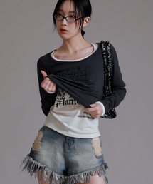 23.7 レタリングUネックTシャツ_チャコール