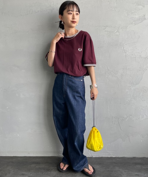 FRED PERRY（フレッドペリー）の「[FRED PERRY/フレッドペリー] ツインティップライン ワンポイントロゴ刺繍Tシャツ M1588V（Tシャツ/カットソー・レディース・ダークグリーン/モスグリーン/キナリ/キャメル/ワイン/サックスブルー/ダークグレー/ブラック系/ネイビー系/ホワイト/ネイビー/ブラック・L/M/S/XS/XL）」の20枚目の写真