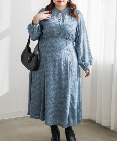 CLETTE(クレット)の「CLETTEオリジナルパイピングデザインシアー花柄ワンピース(ワンピース・レディース・ブルー/ネイビー/ラベンダー・4L/3L/LL)」の7枚目の写真
