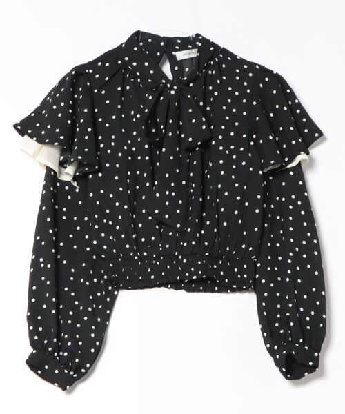 CECIL McBEE（セシルマクビー）の「ドット柄棒タイ2枚フリルブラウス（シャツ/ブラウス・レディース・アイボリー/ブラック・MEDIUM）」の2枚目の写真