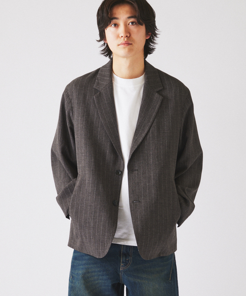 ウォッシャブル バスケット ストライプ ジャケット(セットアップ対応