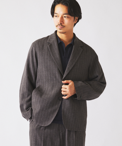 JOURNAL STANDARD relume(ジャーナルスタンダード レリューム)の「ウォッシャブル バスケット ストライプ ジャケット(セットアップ対応可能)(その他アウター・メンズ・チャコールグレー/ウッド・LARGE/MEDIUM)」の4枚目の写真