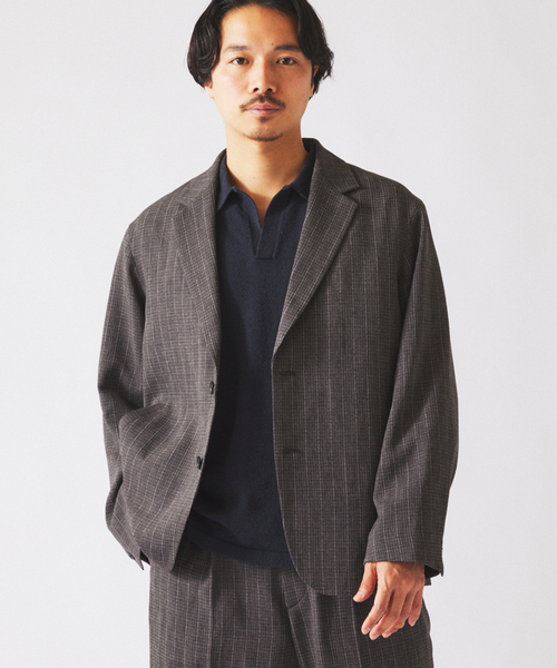 JOURNAL STANDARD relume(ジャーナルスタンダード レリューム)の「ウォッシャブル バスケット ストライプ ジャケット(セットアップ対応可能)(その他アウター・メンズ・チャコールグレー/ウッド・LARGE/MEDIUM)」の5枚目の写真