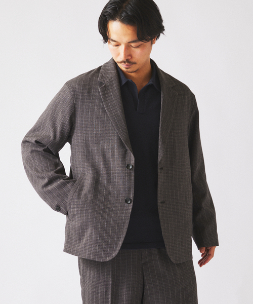 JOURNAL STANDARD relume(ジャーナルスタンダード レリューム)の「ウォッシャブル バスケット ストライプ ジャケット(セットアップ対応可能)(その他アウター・メンズ・チャコールグレー/ウッド・LARGE/MEDIUM)」の6枚目の写真