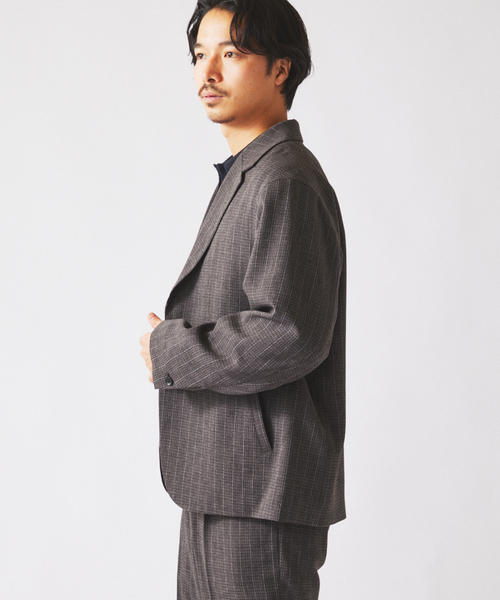 JOURNAL STANDARD relume(ジャーナルスタンダード レリューム)の「ウォッシャブル バスケット ストライプ ジャケット(セットアップ対応可能)(その他アウター・メンズ・チャコールグレー/ウッド・LARGE/MEDIUM)」の7枚目の写真
