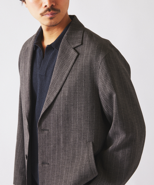 JOURNAL STANDARD relume(ジャーナルスタンダード レリューム)の「ウォッシャブル バスケット ストライプ ジャケット(セットアップ対応可能)(その他アウター・メンズ・チャコールグレー/ウッド・LARGE/MEDIUM)」の9枚目の写真