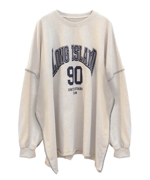 ISOOK（アイスー）の「ロゴプリントステッチオーバースウェット(chiica select) / 長袖 クルーネック ラウンドネック カットソー レタリング ルーズ丈 ビッグシルエット 英字ロゴ チャコール アイボリー（スウェット・レディース・アイボリー/チャコール・FREE）」の10枚目の写真